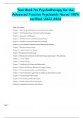 Test Bank for Psychotherapy for the  Advanced Practice Psychiatric Nurse-100&percnt;  verified -2023-2024
