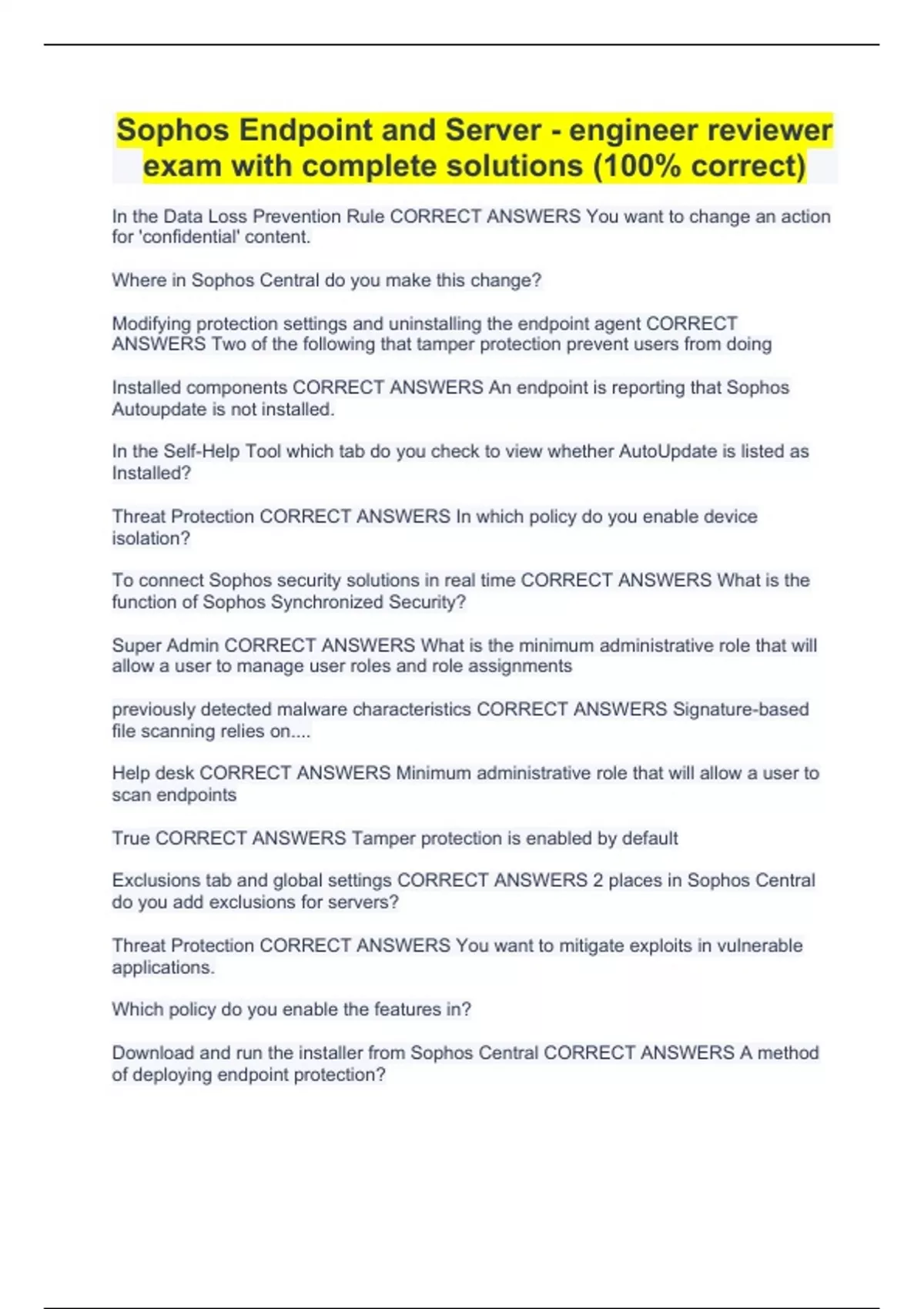 Engineer Reviewer Sophos Endpoint and Server - engineer reviewer exam with complete ...