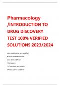 Pharmacology /INTRODUCTION TO  DRUG DISCOVERY  TEST 100% VERIFIED  SOLUTIONS 2023/2024