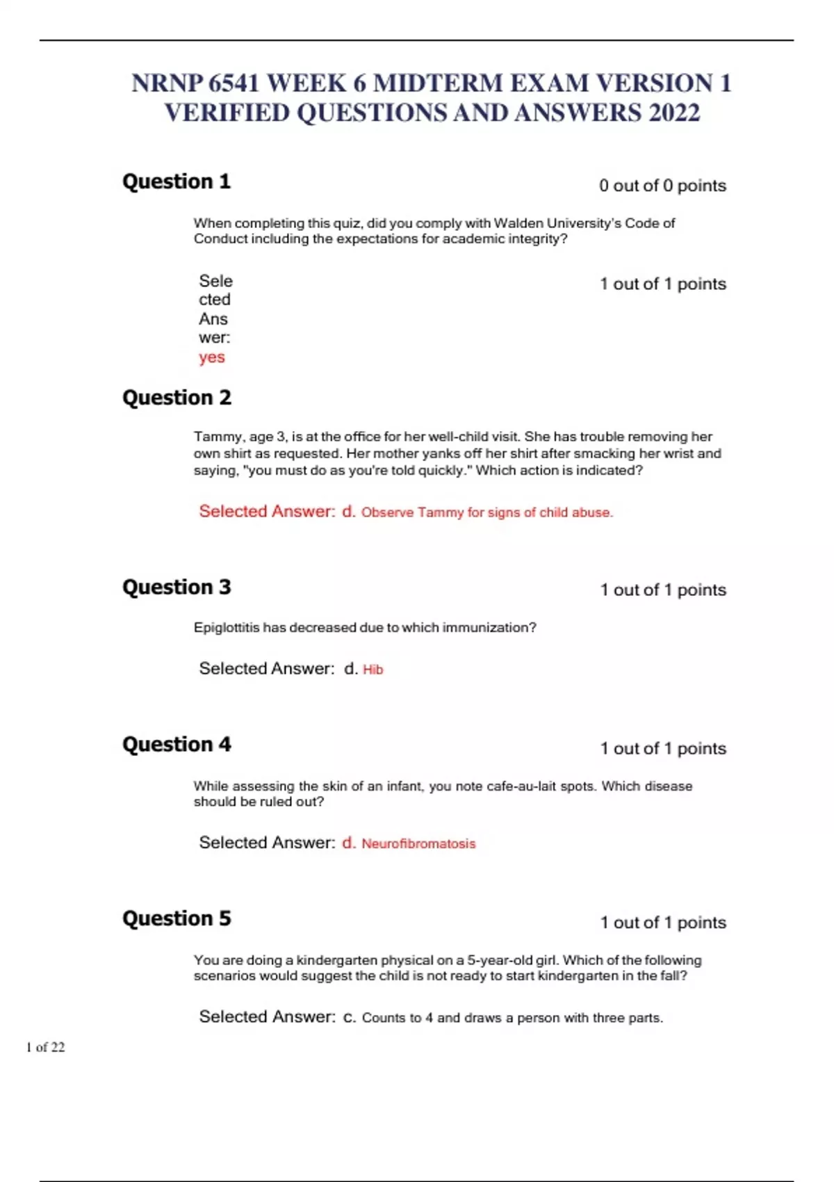 NRNP 6541 WEEK 6 MIDTERM EXAM VERSION 1 VERIFIED QUESTIONS AND ANSWERS ...