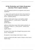 AP Bio Metabolism and Cellular Respiration Questions With Complete Solutions