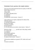 Metabolism Practice questions with complete solutions