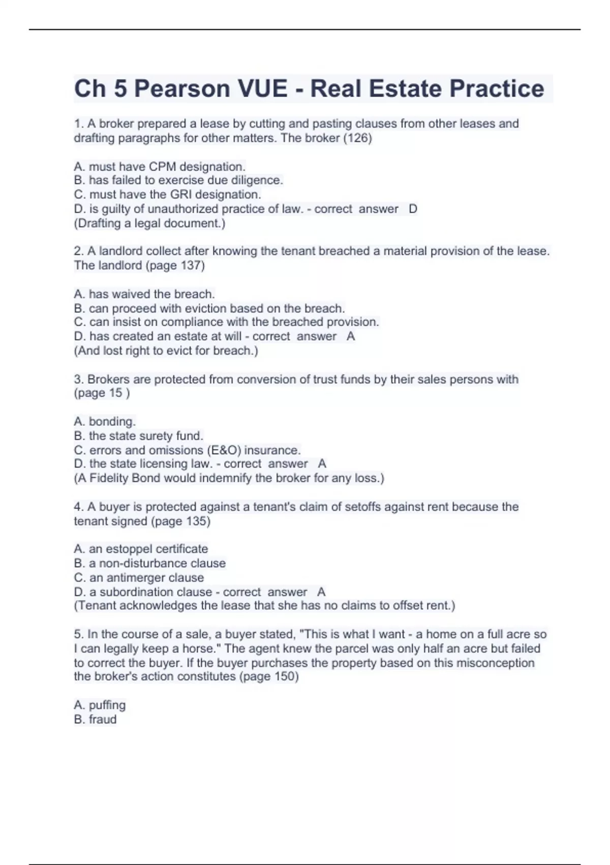 Ch 5 Pearson VUE Question and answers already passed 2023 PEARSON