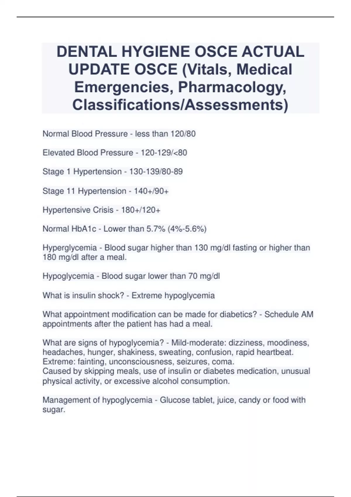 DENTAL HYGIENE OSCE ACTUAL UPDATE OSCE (Vitals, Medical Emergencies