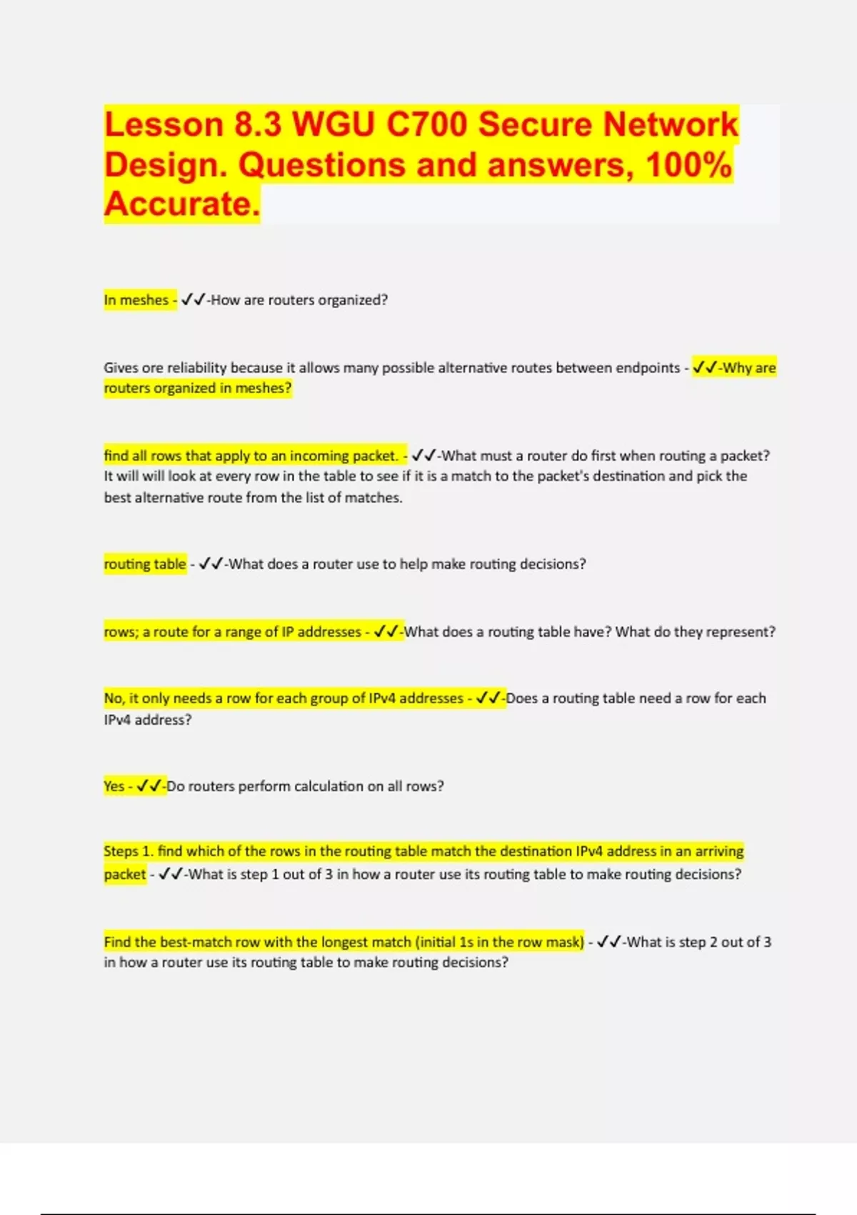Lesson 8.3 WGU C700 Secure Network Design. Questions and answers, 100