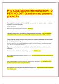PRE-ASSESSMENT: INTRODUCTION TO PSYCHOLOGY. Questions and answers, graded A+ 2024