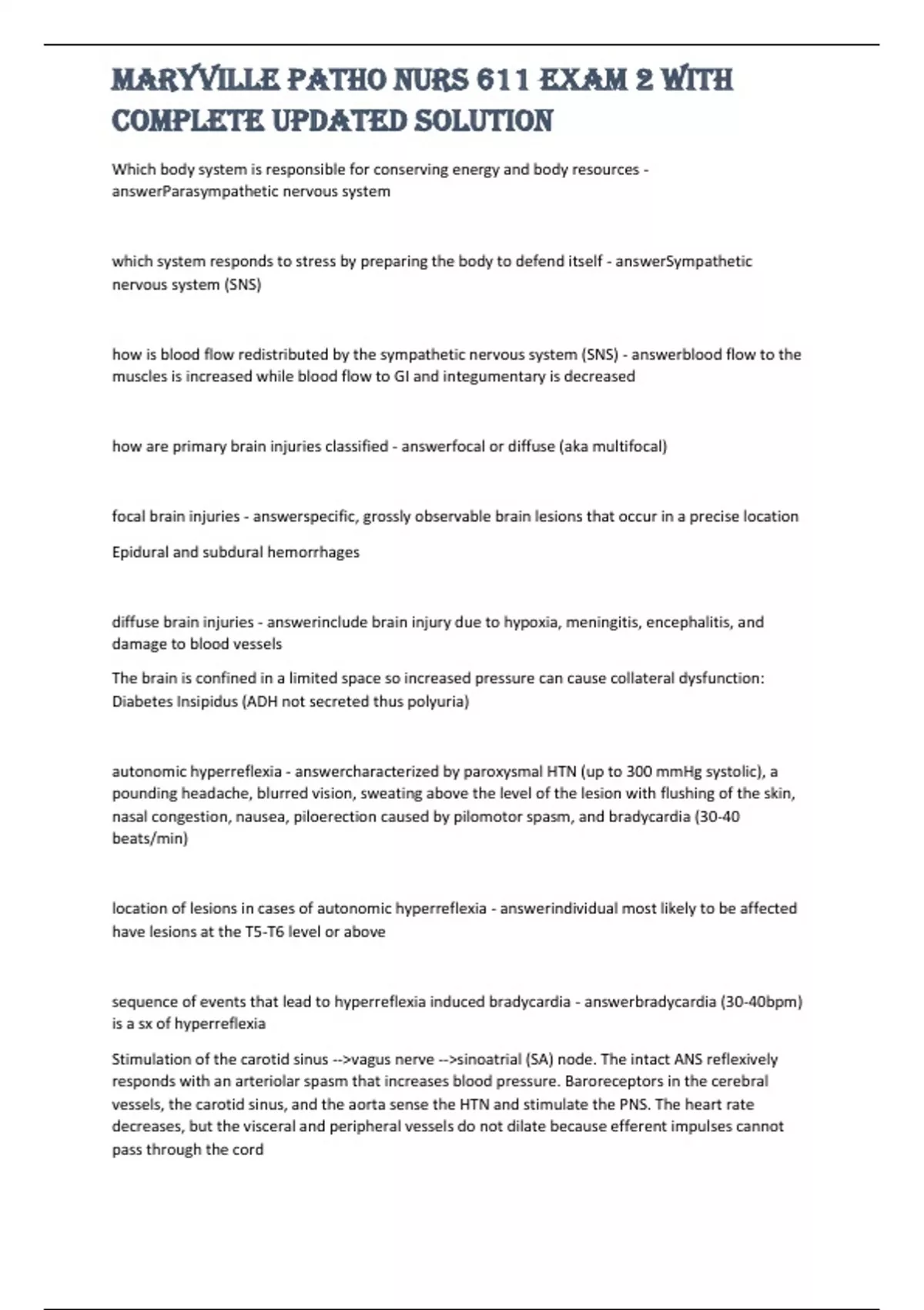Maryville Patho NURS 611 Exam 2 With Complete Updated Solution - NURS ...