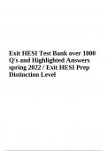 Exit HESI Test Bank over 1000  Q's and Highlighted Answers  spring 2022 / Exit HESI Prep  Distinction Level