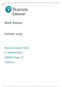 Pearson Edexcel GCE In Mathematics (9MA0) Paper 31 MARK SCHEME Summer 2023: Statistics