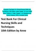 Complete Test Bank For Clinical Nursing Skills and Techniques 10th Edition Latest Update  by Anne Griffin Perry, Patricia A. Potter Chapter 1-43 Questions and Correct Answers 100% Complete Guide