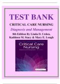 TEST BANK CRITICAL CARE NURSING: DIAGNOSIS AND MANAGEMENT, 8TH EDITION BY LINDA D. URDEN, KATHL ALL CHAPTERS COVERED (1-41)