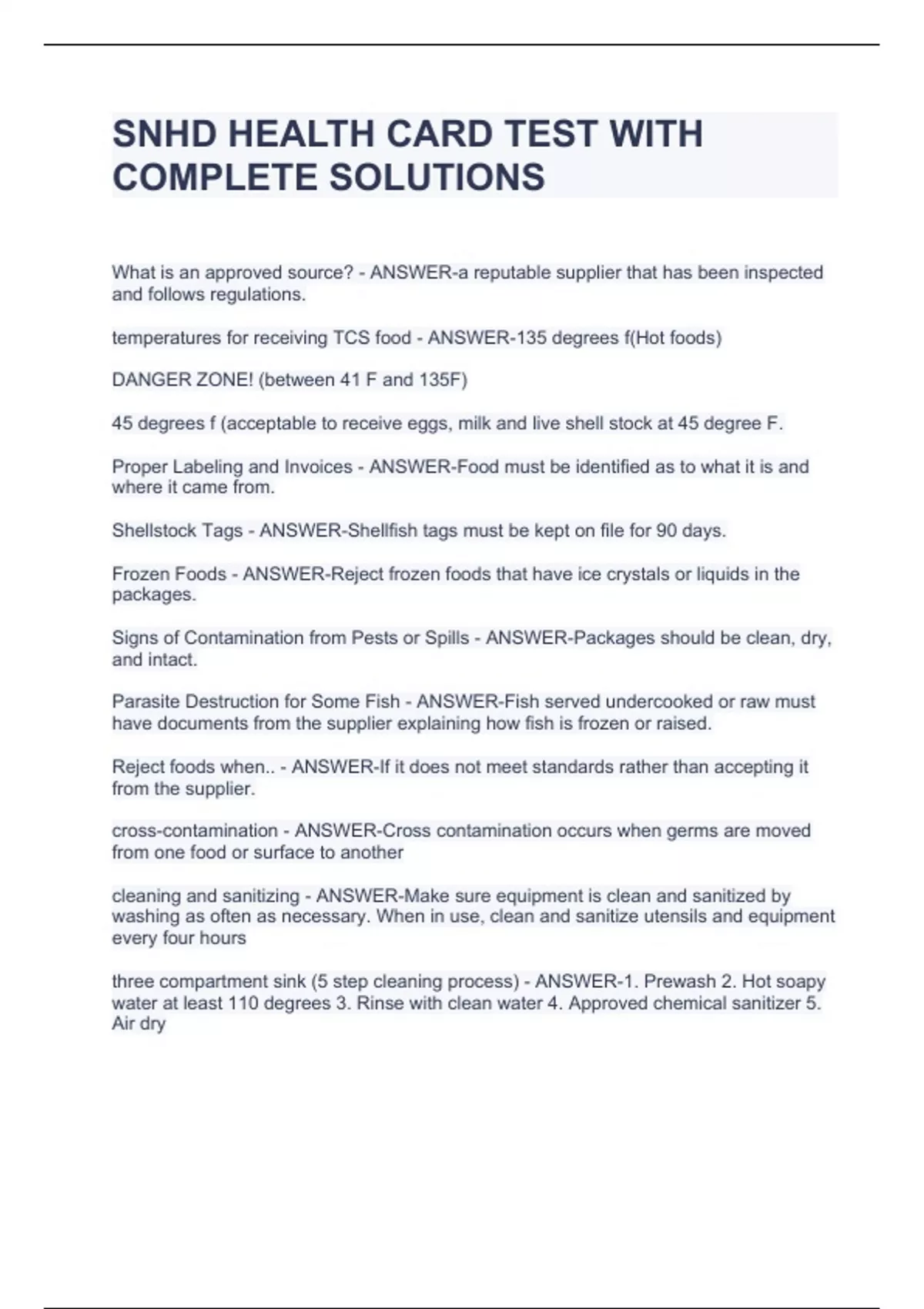 SNHD HEALTH CARD TEST WITH COMPLETE SOLUTIONS SNHD HEALTH CARD