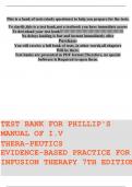 TEST BANK For Phillips’s Manual of I.V. Therapeutics; Evidence-Based Practice for Infusion Therapy 8th Edition Lisa Gorski