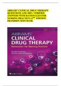 ABRAMS&rsquo; CLINICAL DRUG THERAPY QUIESTIONS AND 100&percnt; VERIFIED ANSWERS WITH RATIONALES FOR NURSING PRACTICE 12TH EDITION FRANDSEN LATEST TEST BANK