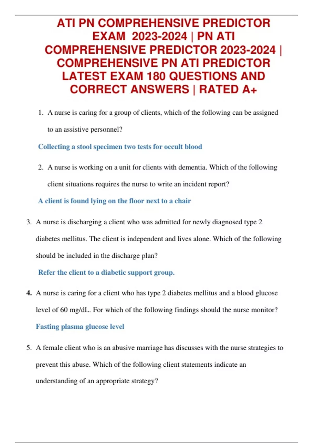 ATI PN COMPREHENSIVE PREDICTOR EXAM | PN ATI COMPREHENSIVE PREDICTOR | COMPREHENSIVE PN ATI ...