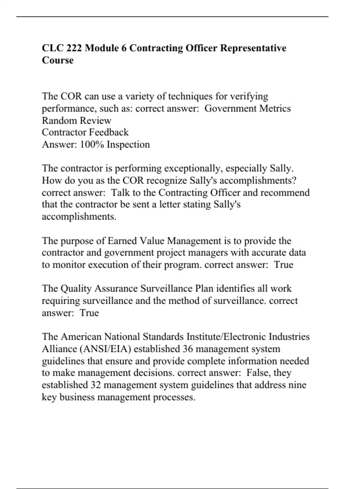 CLC 222 Module 6 Contracting Officer Representative Course CLC 222