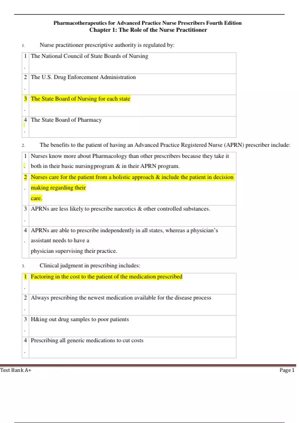 Test Bank Pharmacotherapeutics for Advanced Practice Nurse Prescribers