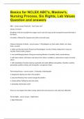 Basics for NCLEX ABC's, Maslow's, Nursing Process, Six Rights, Lab Values  Question and answers 
