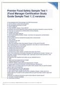 Premier Food Safety Sample Test 1 (Food Manager Certification Study Guide Sample Test 1 ) 2 versions graded A+