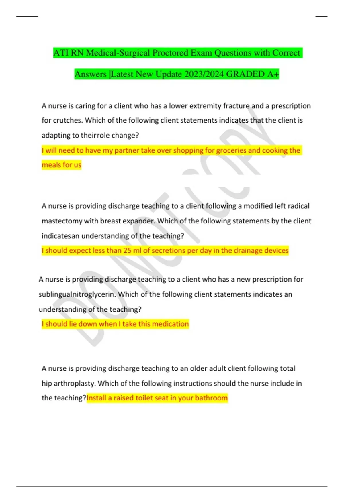 ATI RN Medical-Surgical Proctored Exam Questions with Correct Answers ...