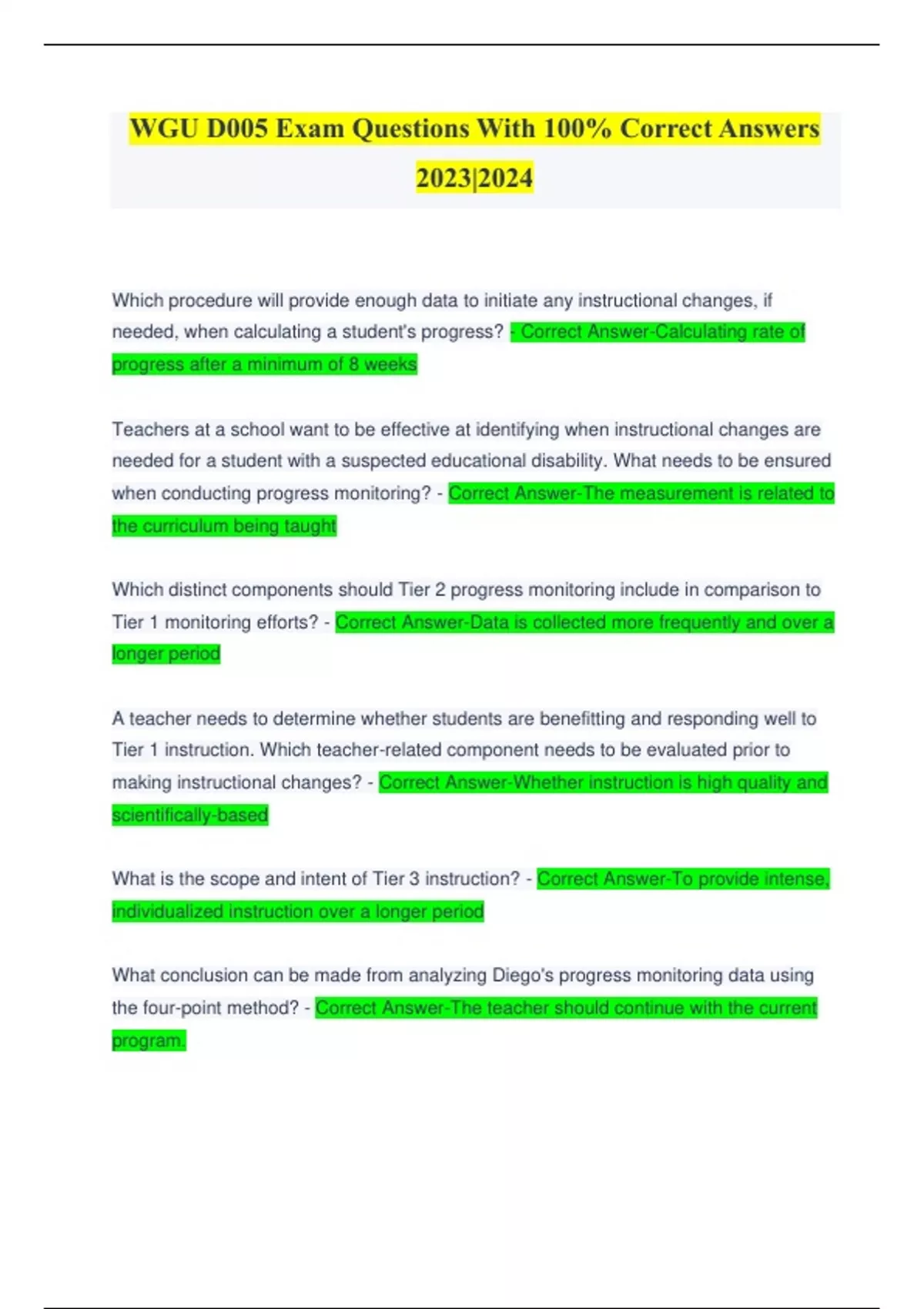 WGU D005 BUNDLED EXAM TESTS WITH COMPLETE & VERIFIED SOLUTIONS RATED A+ ...