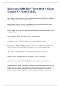 Minnesota CNA Key Terms Unit 1  Exam Graded A&plus; Passed 2023&period;