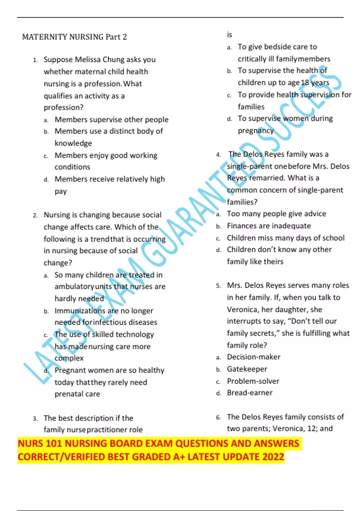 MATERNAL HEALTH PRACTICE EXAM WITH ANSWERS 2023 - Nursing Pediatrics ...