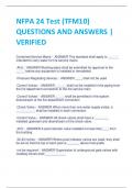 NFPA 24 Test (TFM10) QUESTIONS AND ANSWERS |  VERIFIED