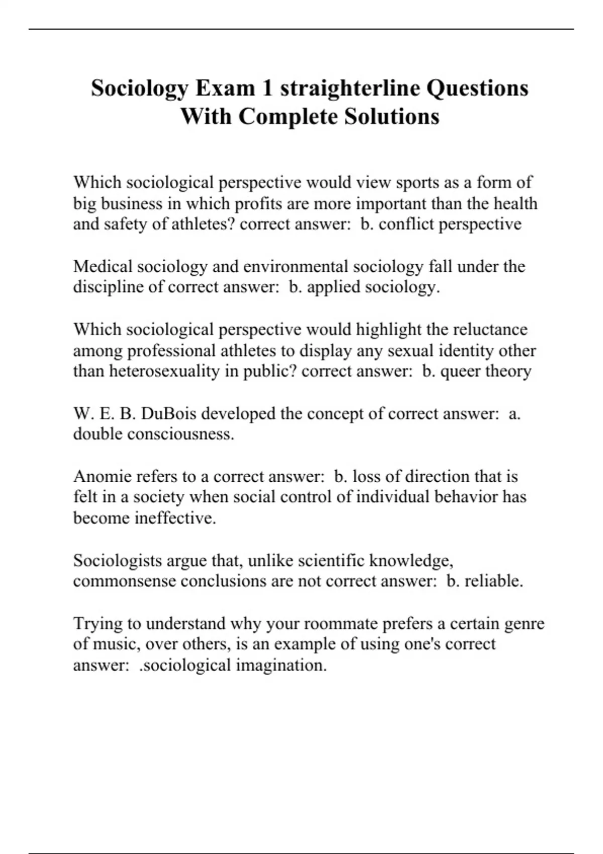 Sociology Exam 1 straighterline Questions With Complete Solutions ...