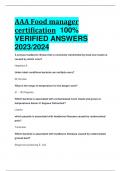 AAA Food manager certification 100%  VERIFIED ANSWERS  2023/2024