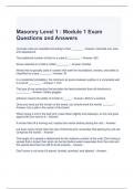 Masonry Level 1 Module 1 Exam Questions and Answers
