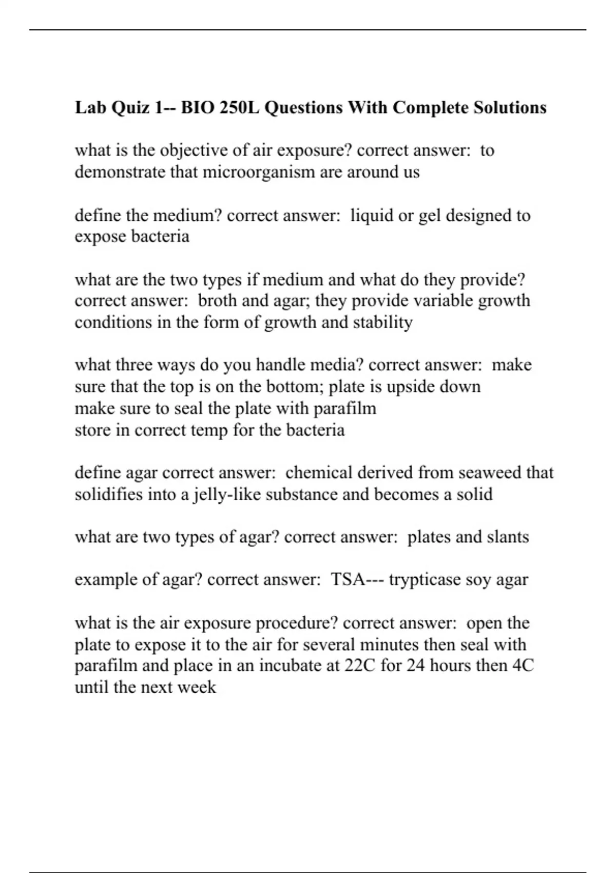 Lab Quiz 1 Bio 250l Questions With Complete Solutions Bio 250