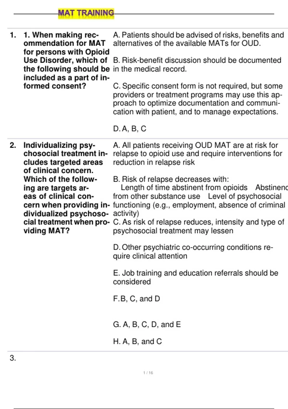 MAT Training 1. 1. When making for MAT for persons with