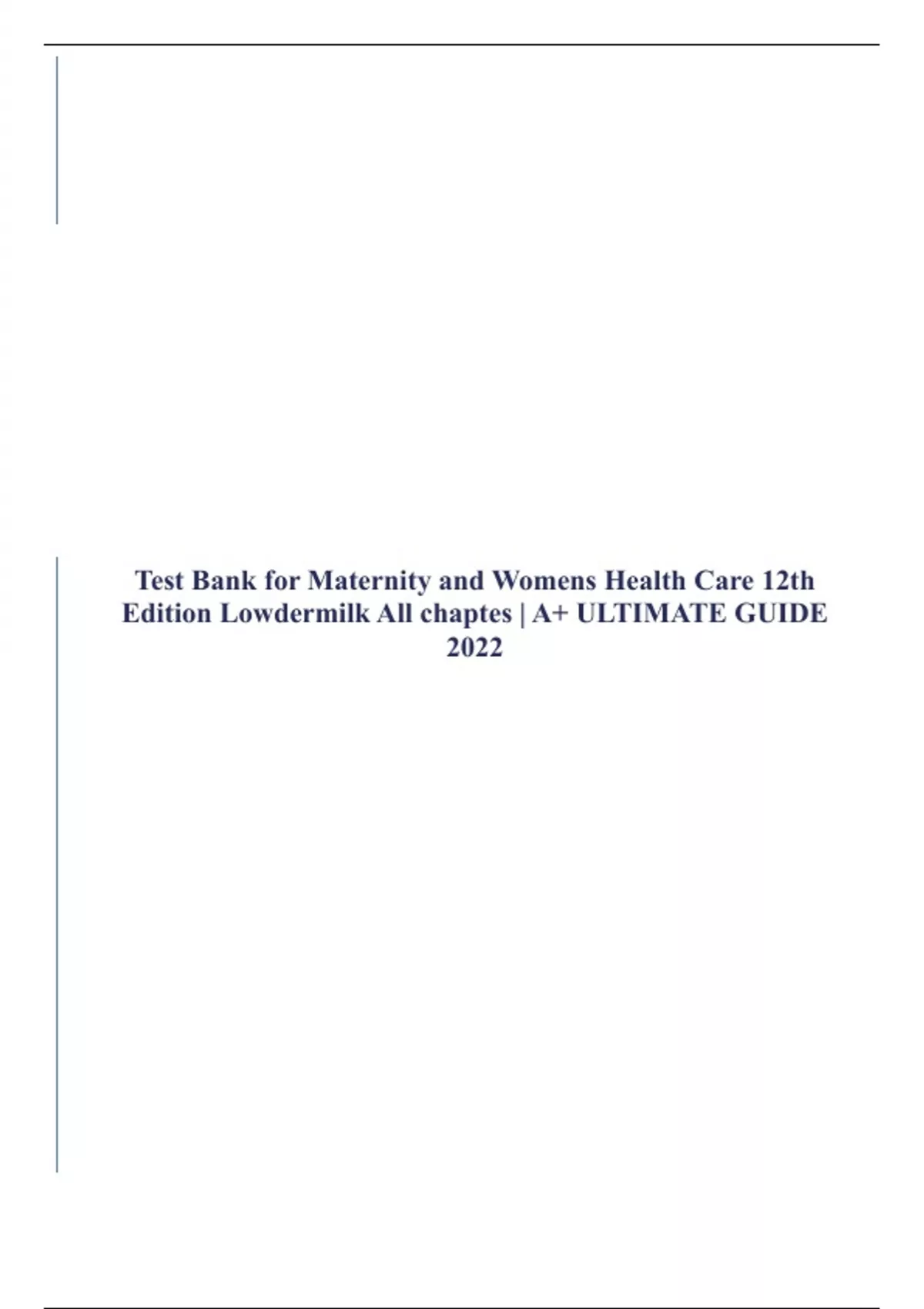 Test Bank for Maternity and Womens Health Care 12th Edition Lowdermilk ...