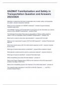 HAZMAT Familiarization and Safety in  Transportation Question and Answers  2023/2024