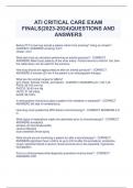 ATI CRITICAL CARE EXAM FINALS(2023-2024)QUESTIONS AND  ANSWERS