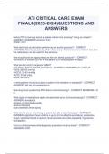 ATI CRITICAL CARE EXAM FINALS&lpar;2023-2024&rpar;QUESTIONS AND  ANSWERS
