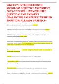WGU C273 INTRODUCTION TO SOCIOLOGY OBJECTIVE ASSESSMENT 2023&sol;2024 REAL EXAM VERIFIED  QUESTIONS AND ANSWERS GUARANTEED PASS EXPERT VERIFIED SOLUTIONS ALREADY GRADED A&plus;     
