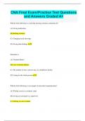 CNA Final Exam&sol;Practice Test Questions and Answers Graded A&plus;