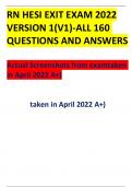 HESI RN EXIT EXAM 2022 Version 1 (V1) – All 160 Questions & Answers!! (Actual Screenshots from exam taken in April 2022 A+) (All Included!!) (I received 1178 score)