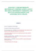 ONS/ONCC CHEMOTHERAPY  BIOTHERAPY CERTIFICATION LATEST  2022-2024 (2 DIFFERENT VERSIONS ) 150  REAL EXAM QUESTIONS AND  ANSWERS| NEW UPDATE