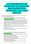 ATI FUNDAMENTALS RN  EXAM BANK 402 QUESTIONS AND ANSWERS WITH  RATIONALES 2023/2024  NEW FILE 