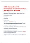 CLEP: Human Growth &  Development Complete Questions  With Answers | VERIFIED