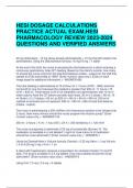  HESI DOSAGE CALCULATIONS PRACTICE ACTUAL EXAM&comma;HESI PHARMACOLOGY REVIEW 2023-2024 QUESTIONS AND VERIFIED ANSWERS 