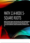 MATH 114-week 5-Square roots discussion post Latest Verified Review 2023 Practice Questions and Answers for Exam Preparation, 100% Correct with Explanations, Highly Recommended, Download to Score A+