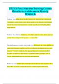 TEXAS Food Handler Training Course Questions and Answers Already Graded A&plus; &lpar;23&sol;24&rpar;