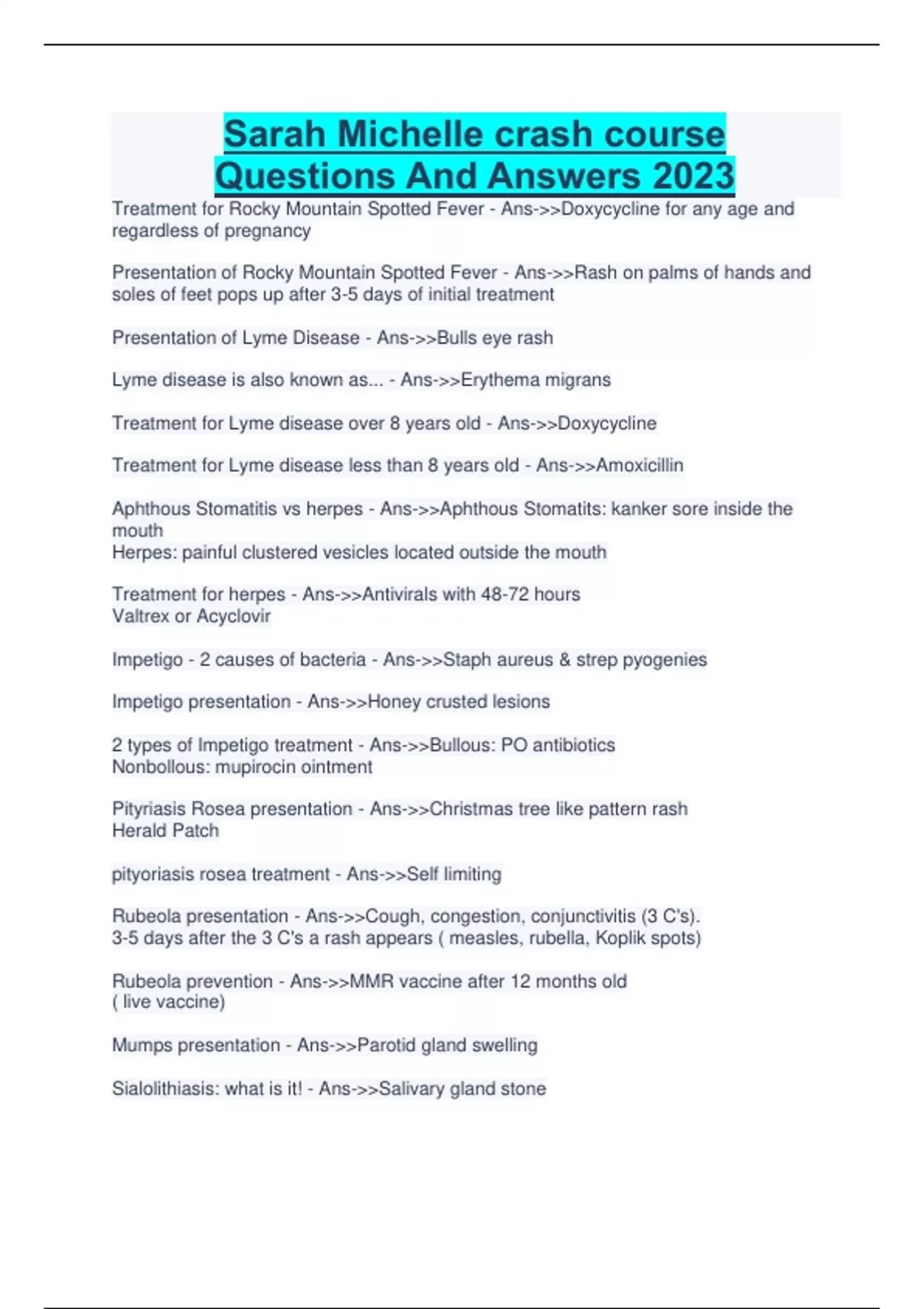 Sarah Michelle crash course Questions And Answers 2023 Sarah Michelle