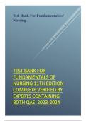 TEST BANK FOR FUNDAMENTALS OF NURSING 11TH EDITION COMPLETE VERIFIED BY EXPERTS CONTAINING BOTH QUESTIONS AND ANSWERS 
