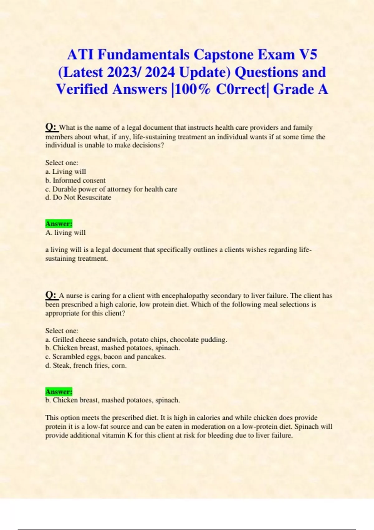 ATI Fundamentals Capstone Exam V5 (Latest 2023/ 2024 Update) Questions ...