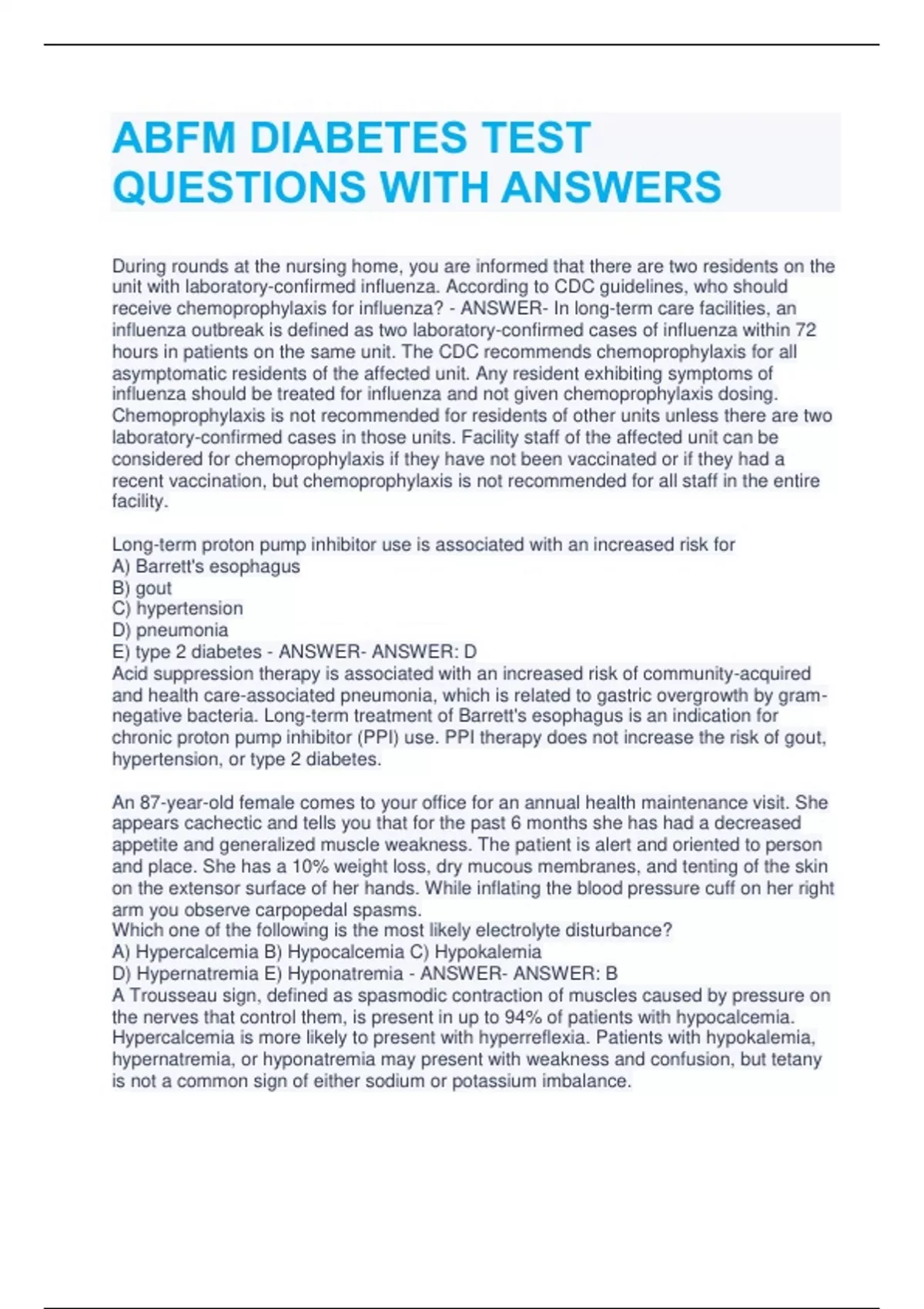 ABFM DIABETES TEST QUESTIONS WITH ANSWERS ABFM DIABETES Stuvia US